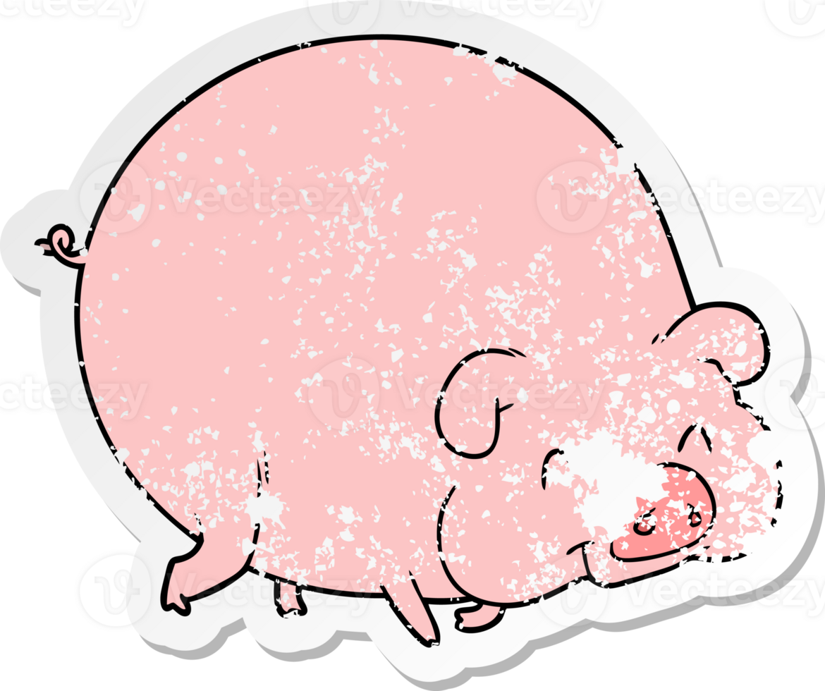 distressed sticker of a cartoon pig png