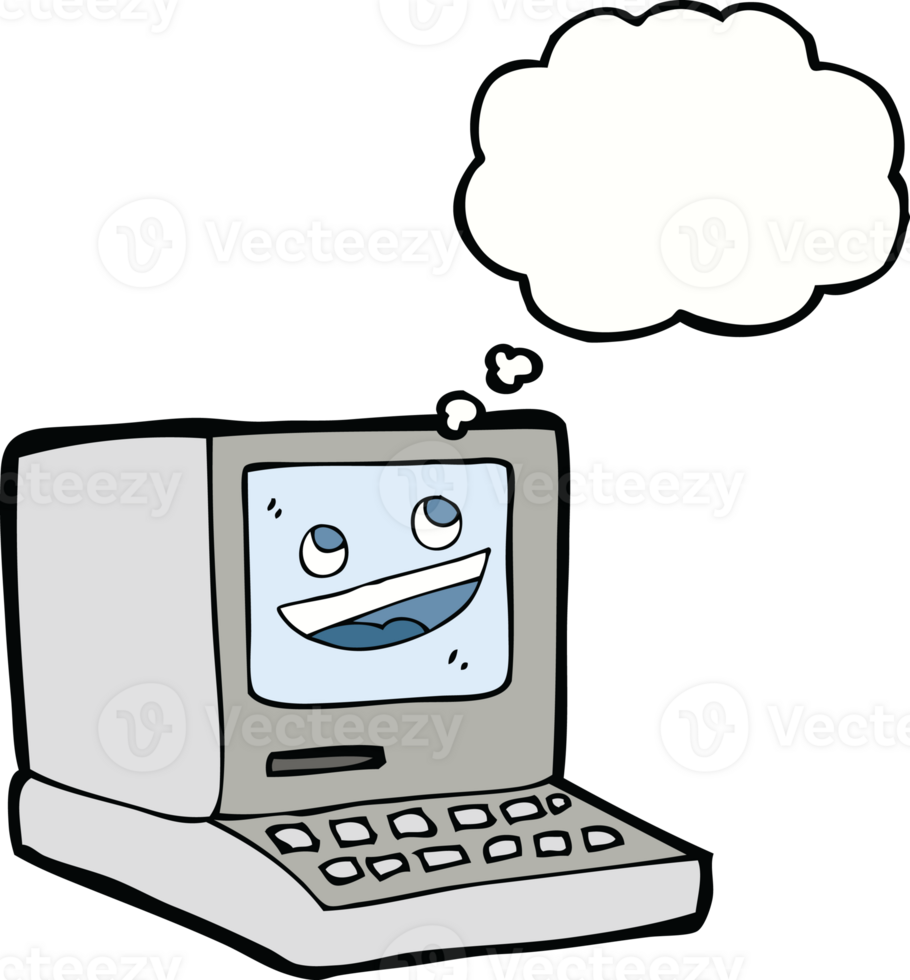 cartoon old computer with thought bubble png