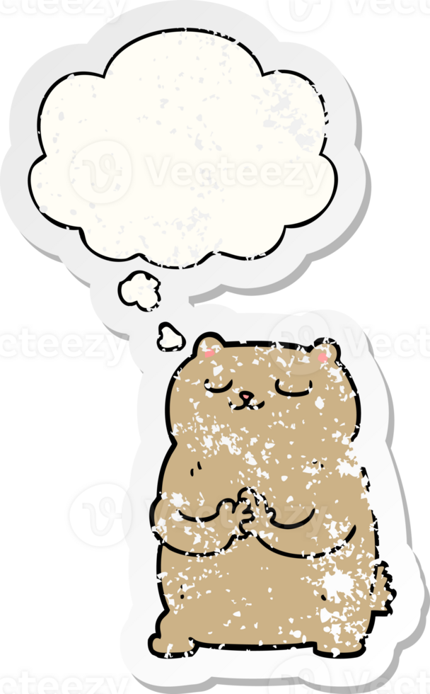 cartoon bear with thought bubble as a distressed worn sticker png