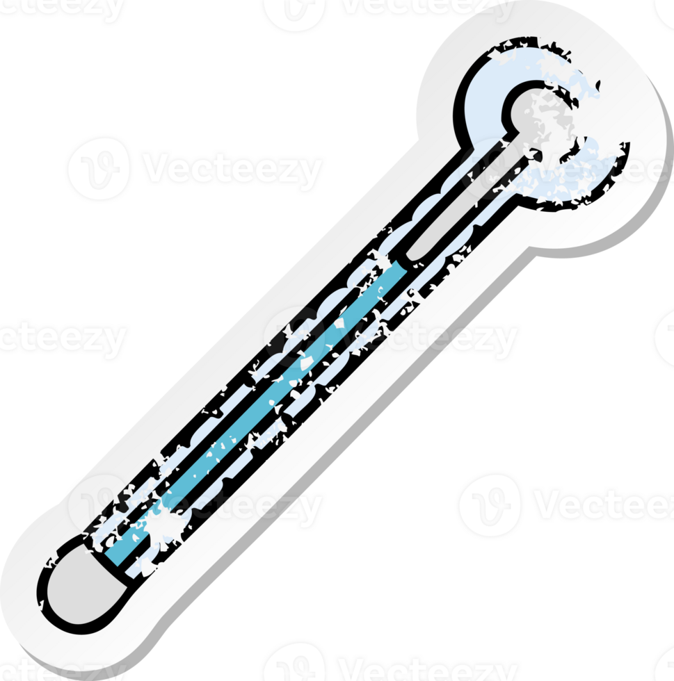 distressed sticker of a quirky hand drawn cartoon thermometer png