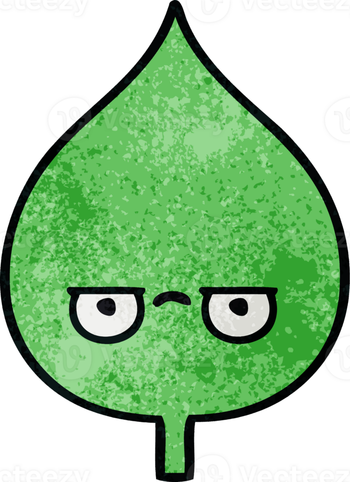 retro grunge texture cartoon of a expressional leaf png