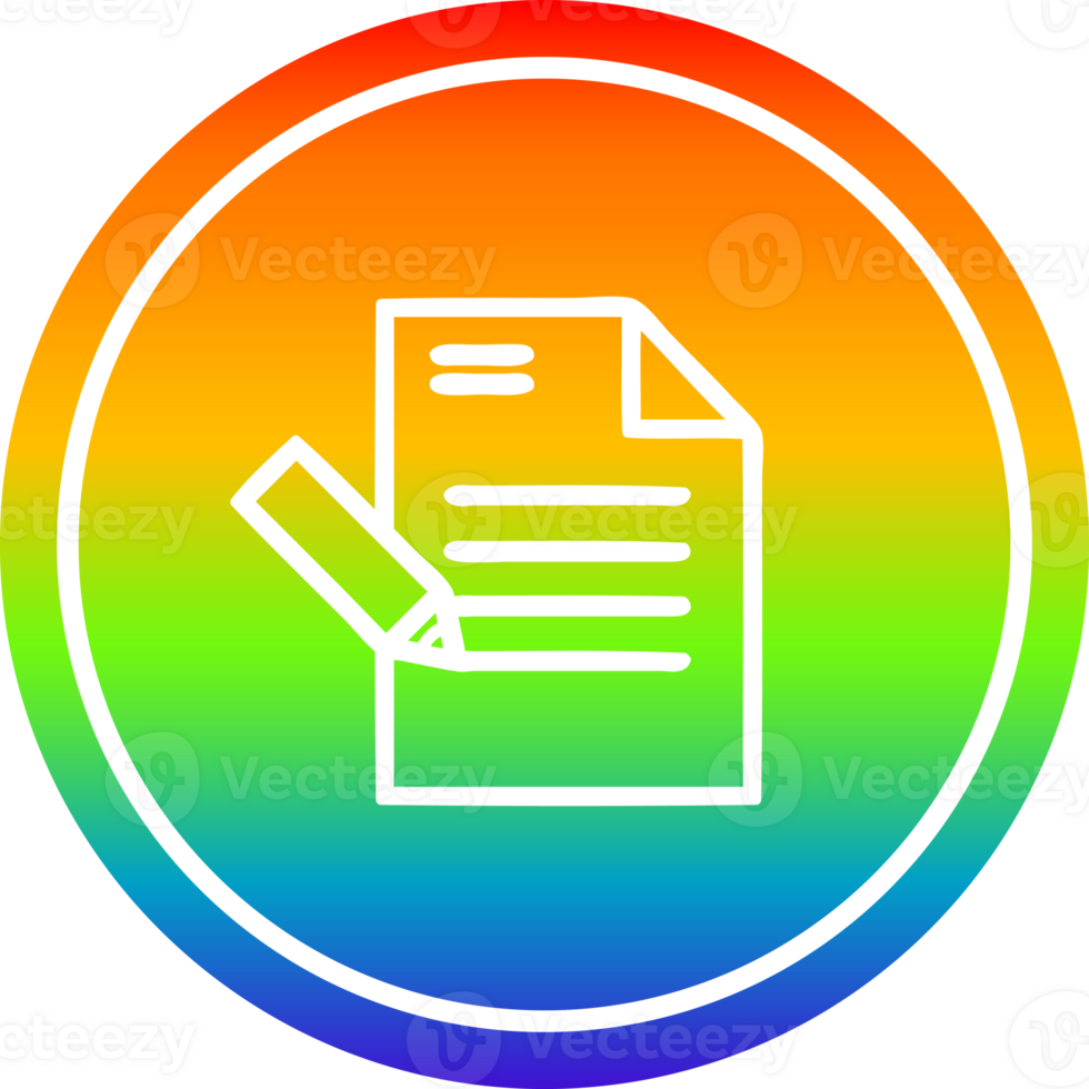 writing document circular icon with rainbow gradient finish png