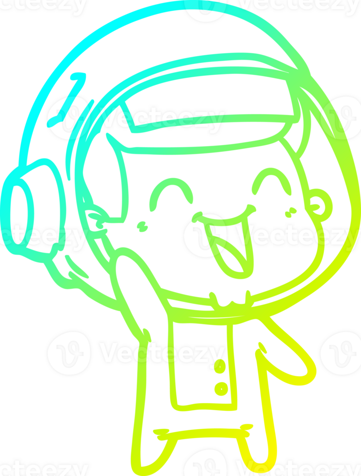 cold gradient line drawing of a happy cartoon astronaut png