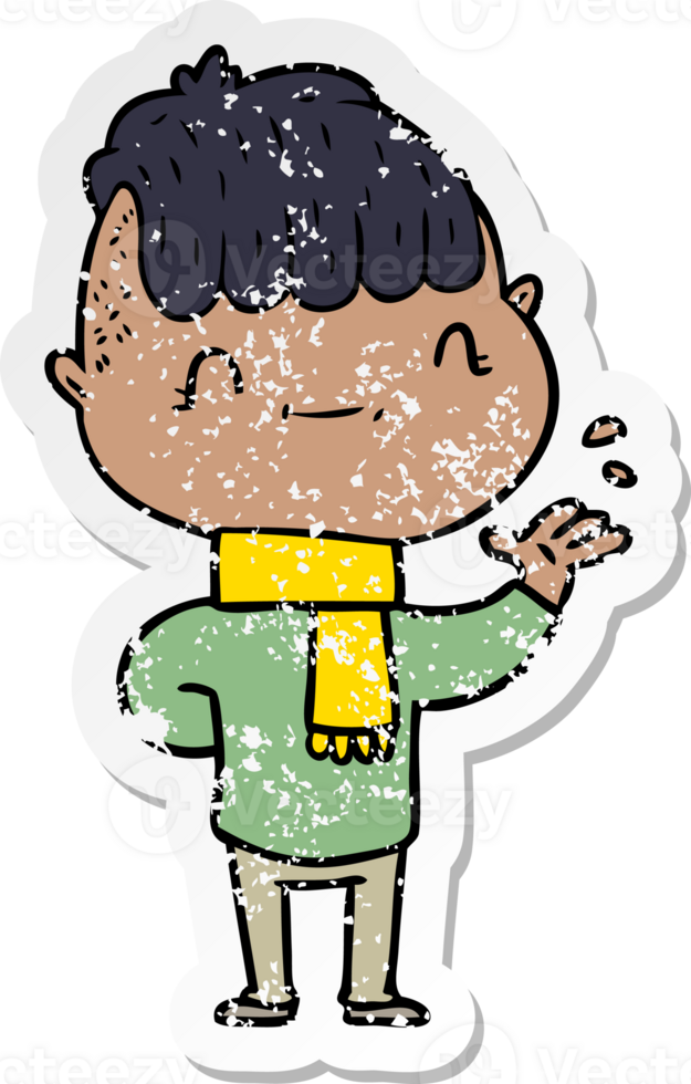 distressed sticker of a cartoon friendly boy png
