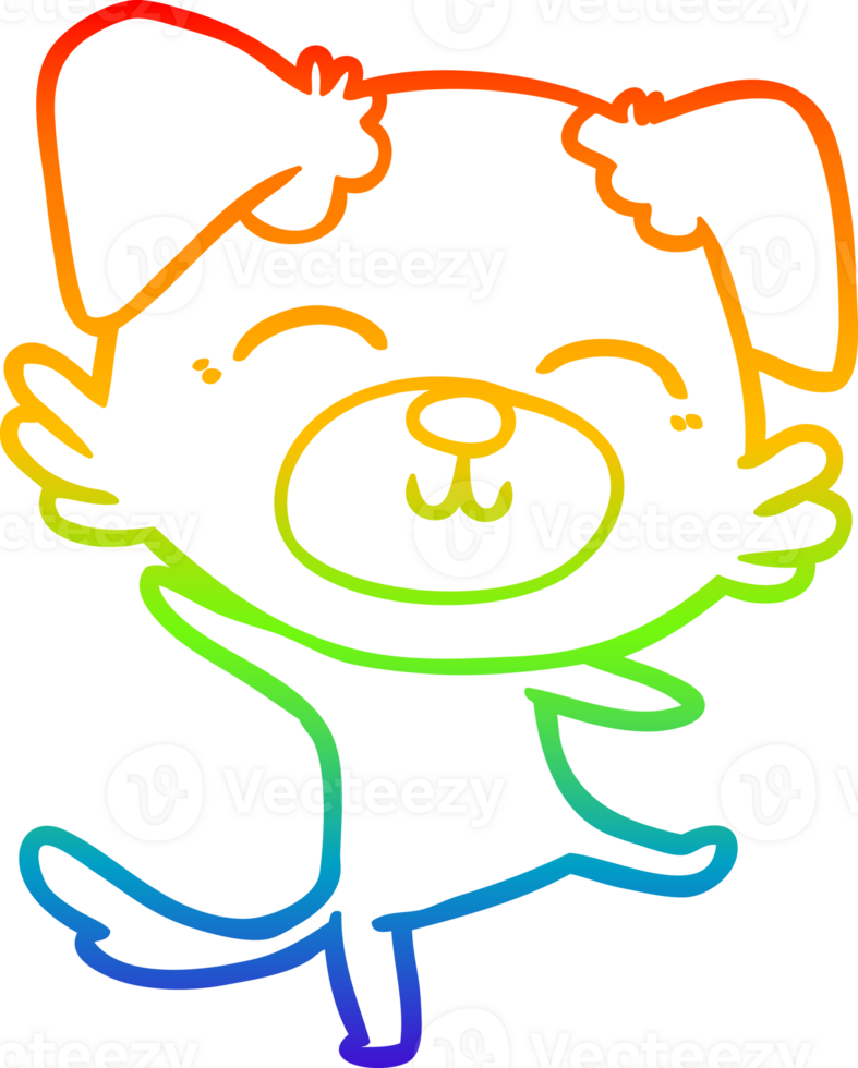 rainbow gradient line drawing of a cartoon dog doing a happy dance png