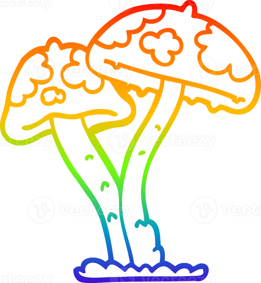 rainbow gradient line drawing of a cartoon mushroom png