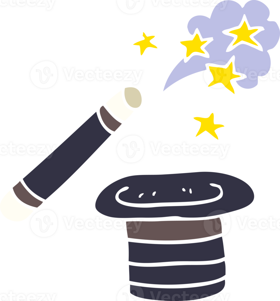 cartoon doodle magicians hat and wand png