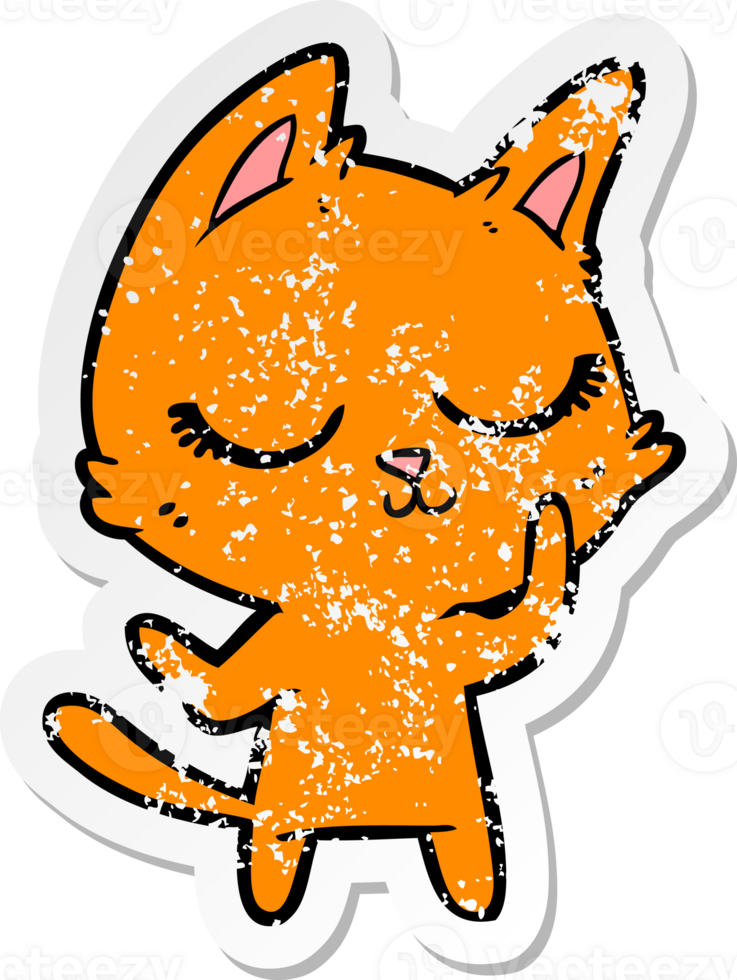 distressed sticker of a calm cartoon cat png