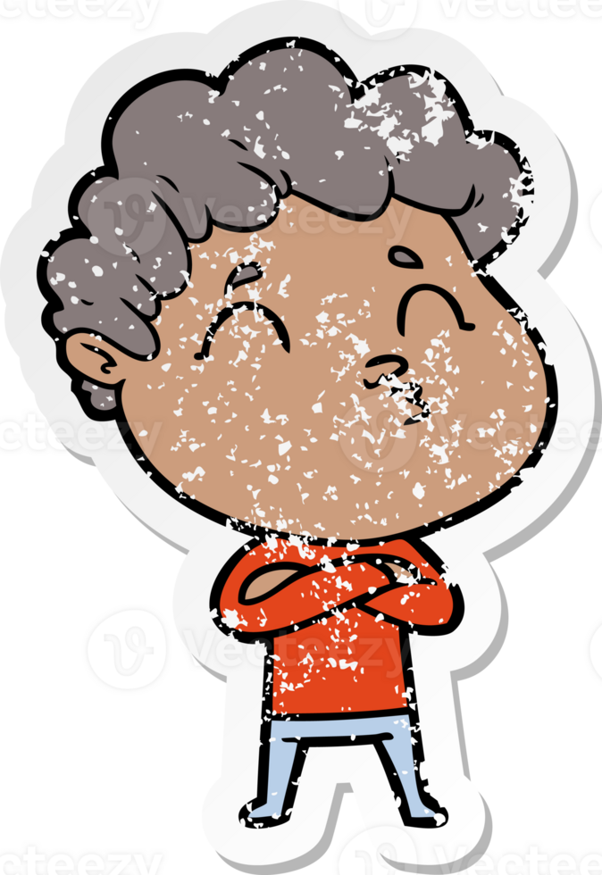 distressed sticker of a cartoon man pouting png