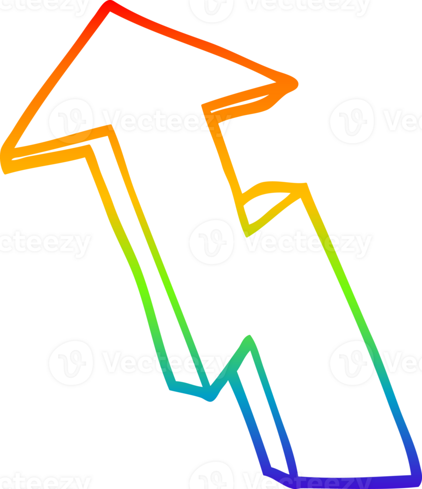 rainbow gradient line drawing of a cartoon growth arrow png