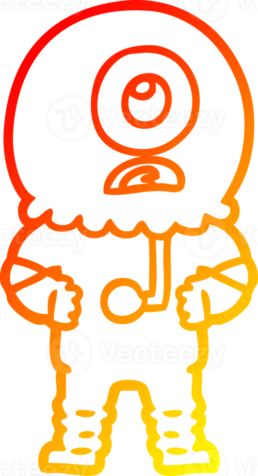 warm gradient line drawing of a cartoon cyclops alien spaceman png