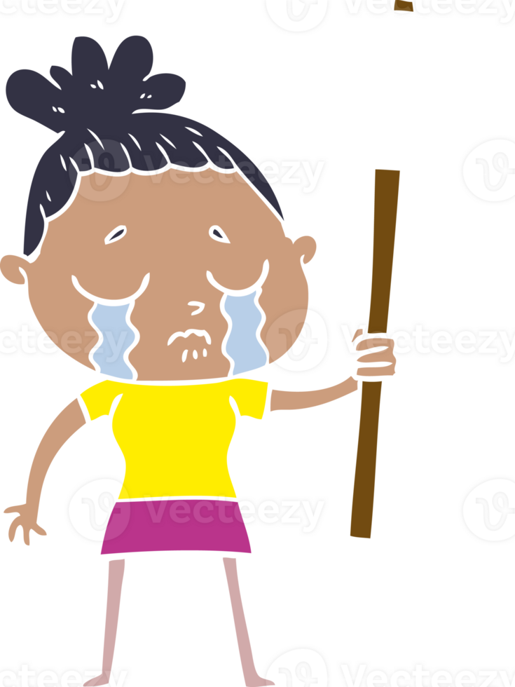 flat color style cartoon crying woman with protest sign png