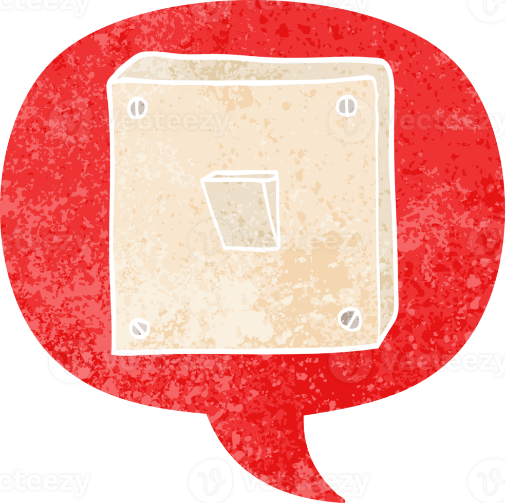 cartoon light switch and speech bubble in retro textured style png
