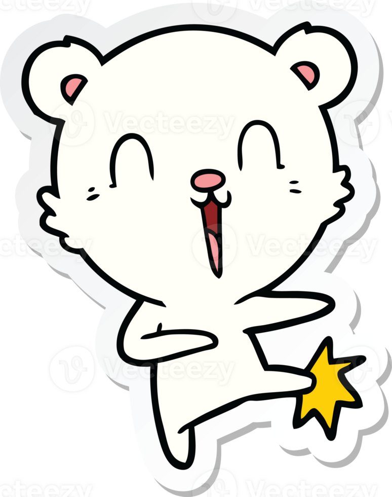 sticker of a happy cartoon polar bear kicking png