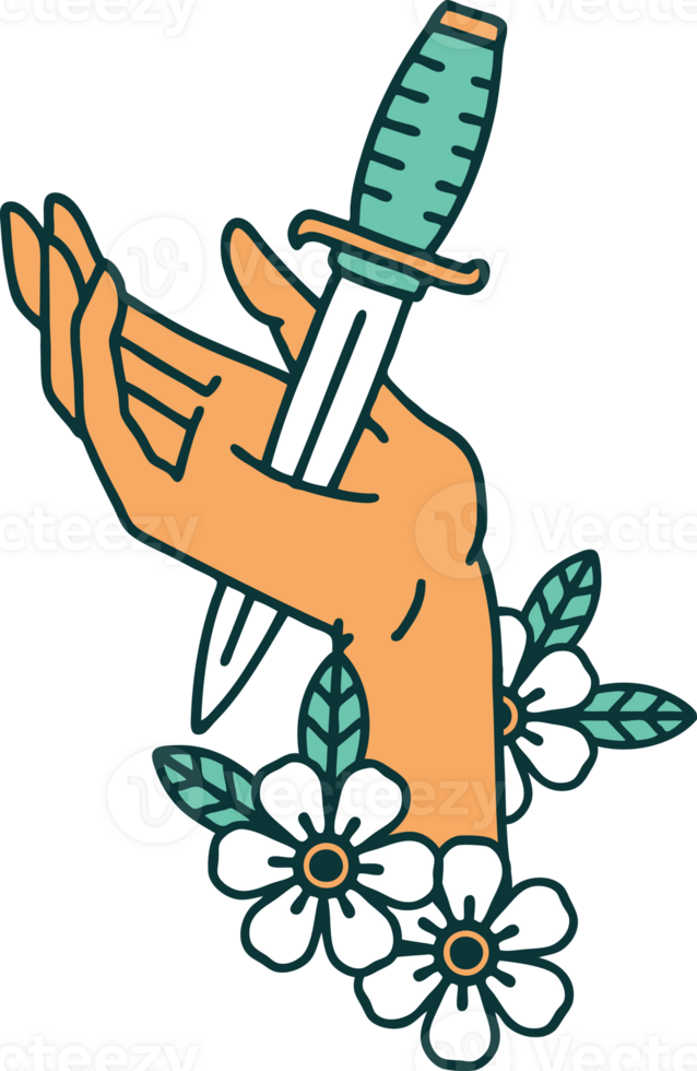 tattoo style icon of a dagger in the hand png