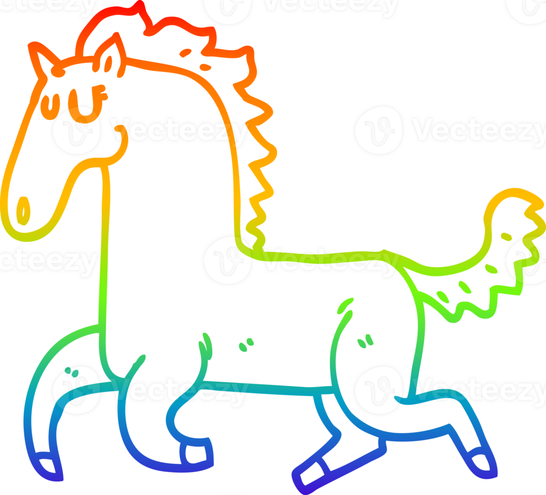 rainbow gradient line drawing cartoon running horse png