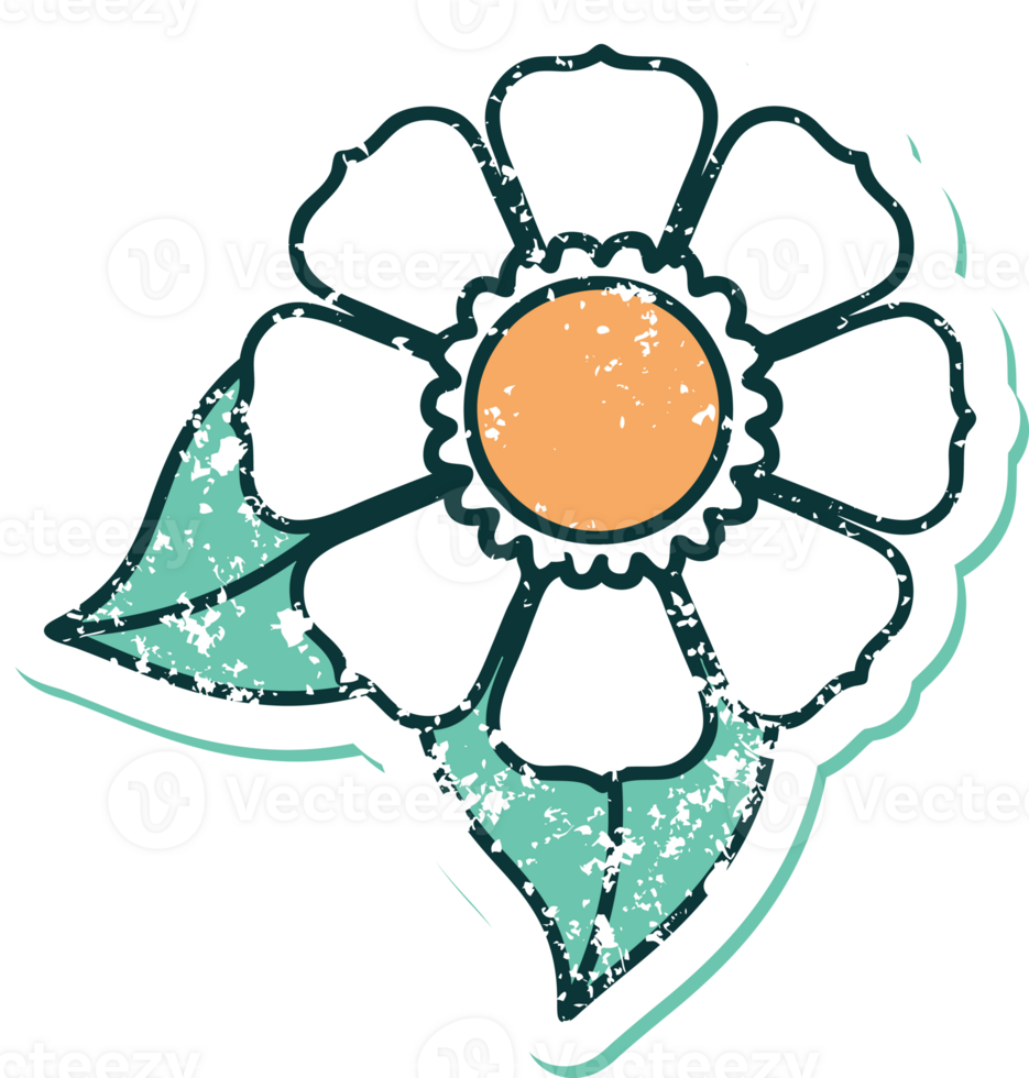distressed sticker tattoo style icon of a flower png
