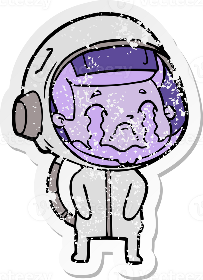 distressed sticker of a cartoon crying astronaut png