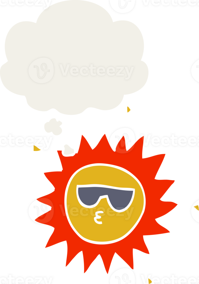cartoon sun and thought bubble in retro style png