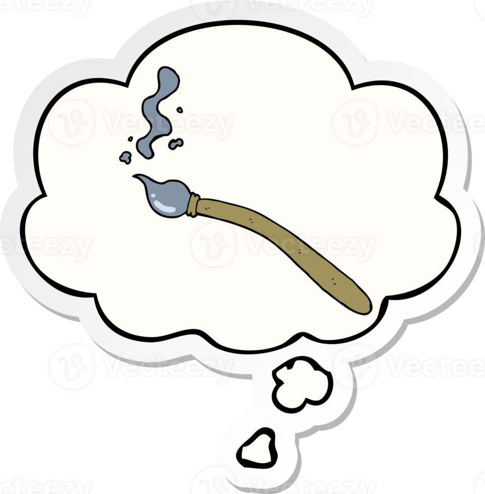cartoon paint brush and thought bubble as a printed sticker png