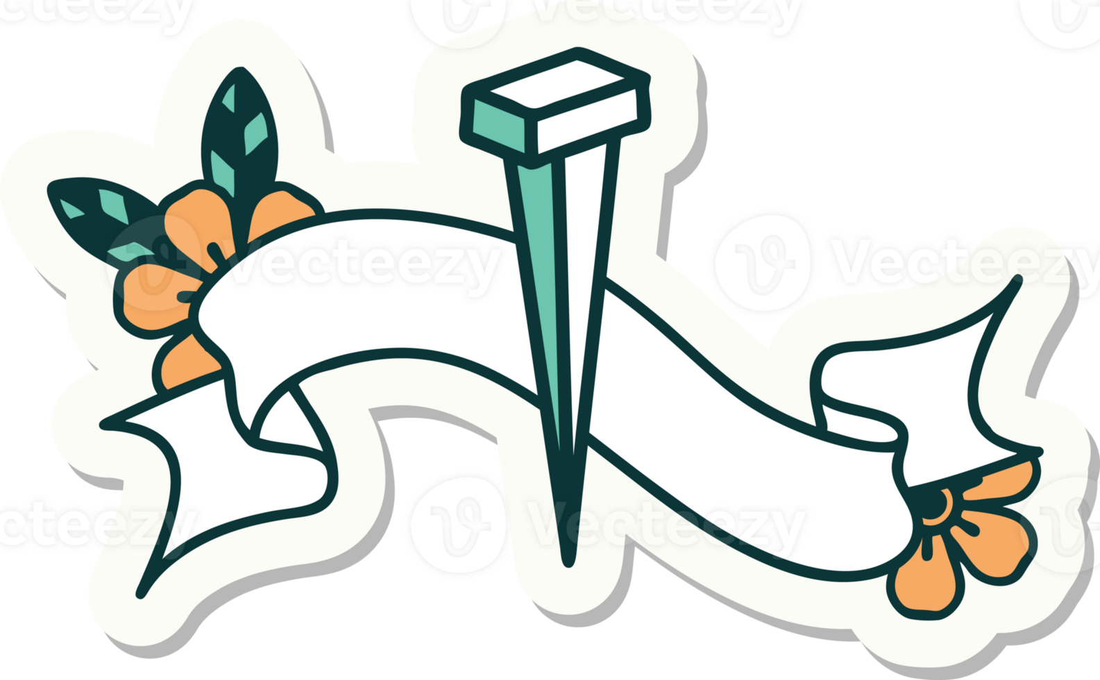 tattoo sticker with banner of iron nail png