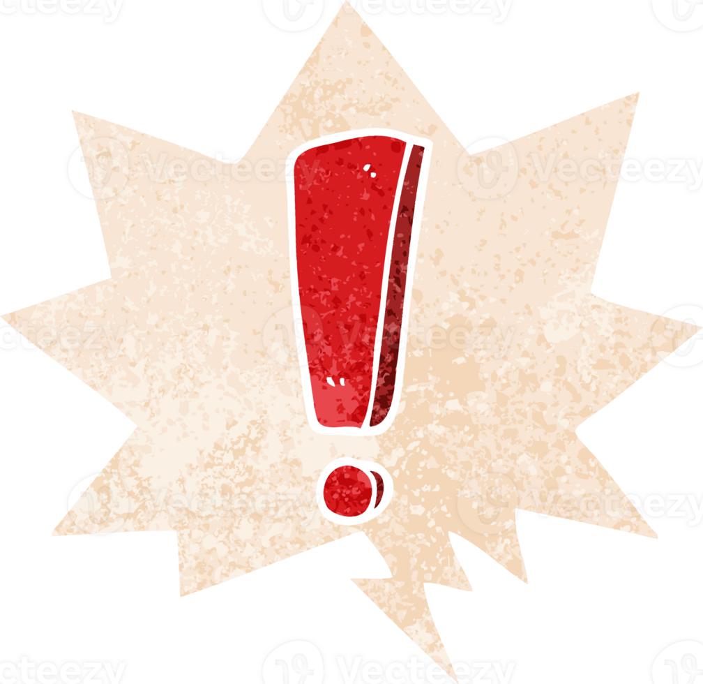 cartoon exclamation mark and speech bubble in retro textured style png