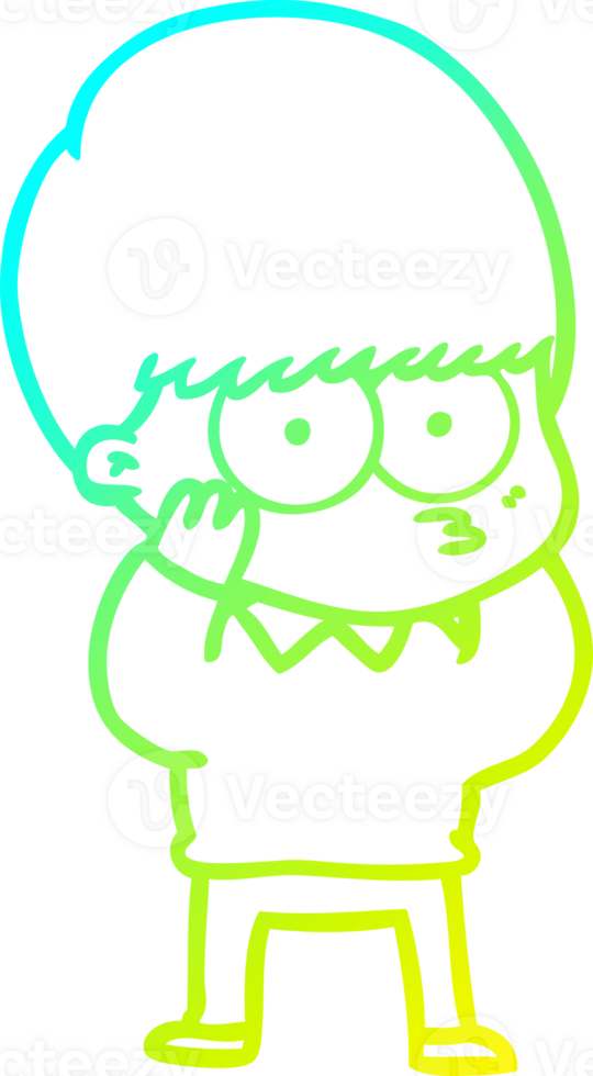 cold gradient line drawing nervous cartoon boy png