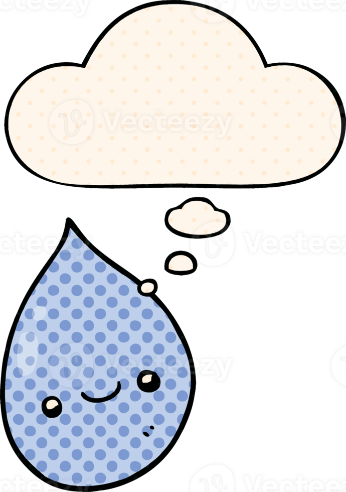 cartoon raindrop and thought bubble in comic book style png