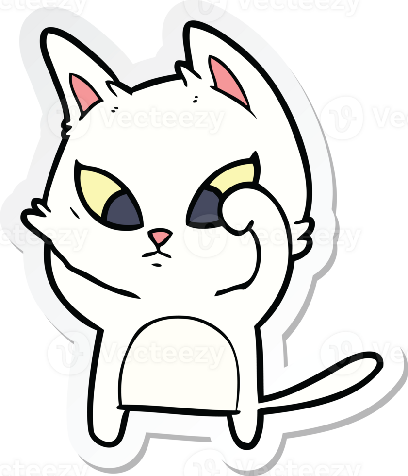 sticker of a confused cartoon cat png