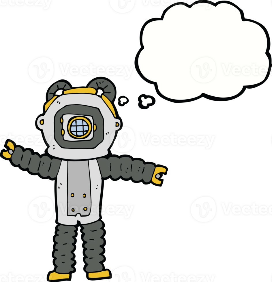 cartoon deep sea diver with thought bubble png