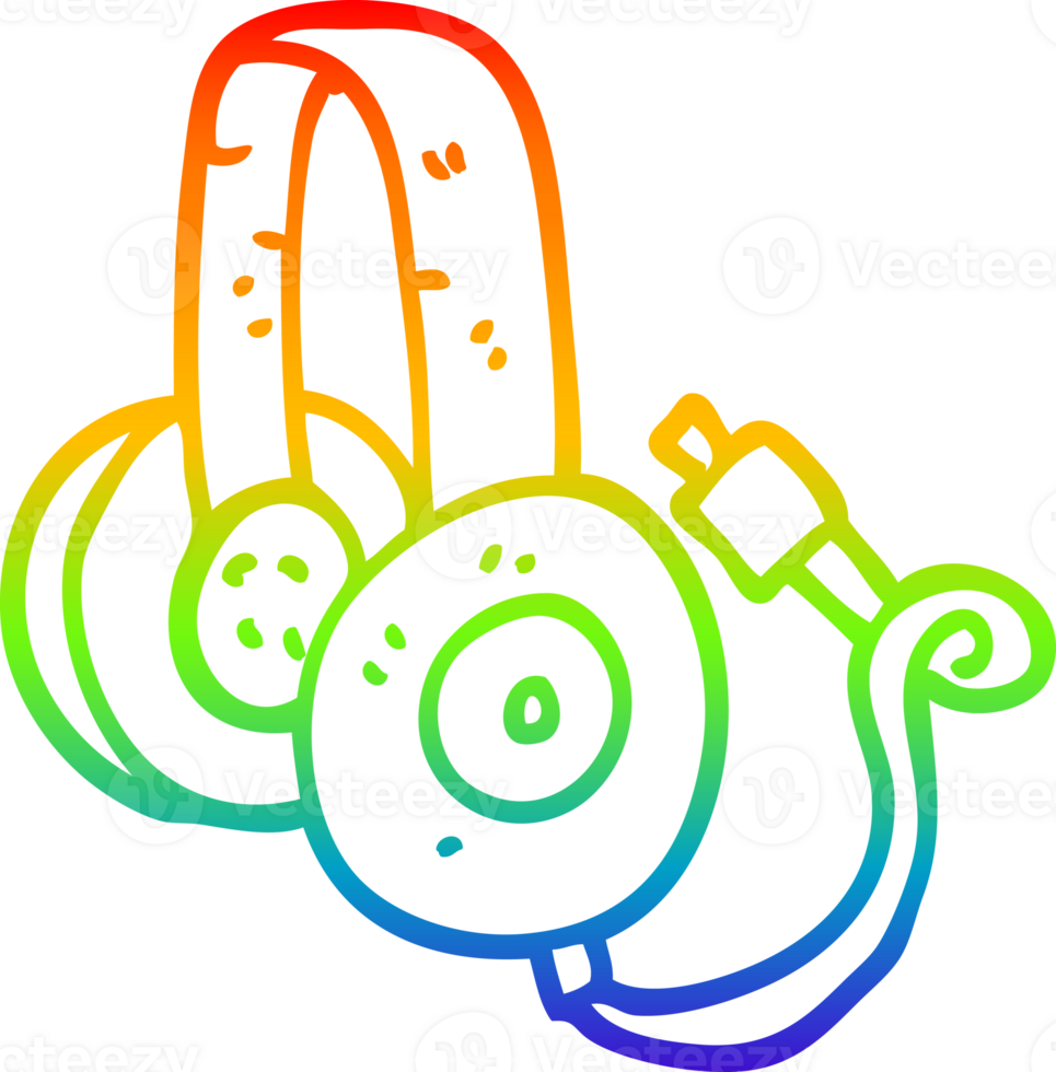 rainbow gradient line drawing cartoon headphones with wire png