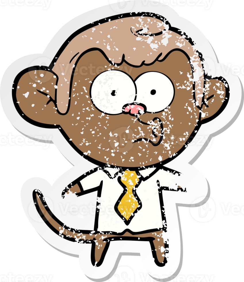 distressed sticker of a cartoon office monkey png