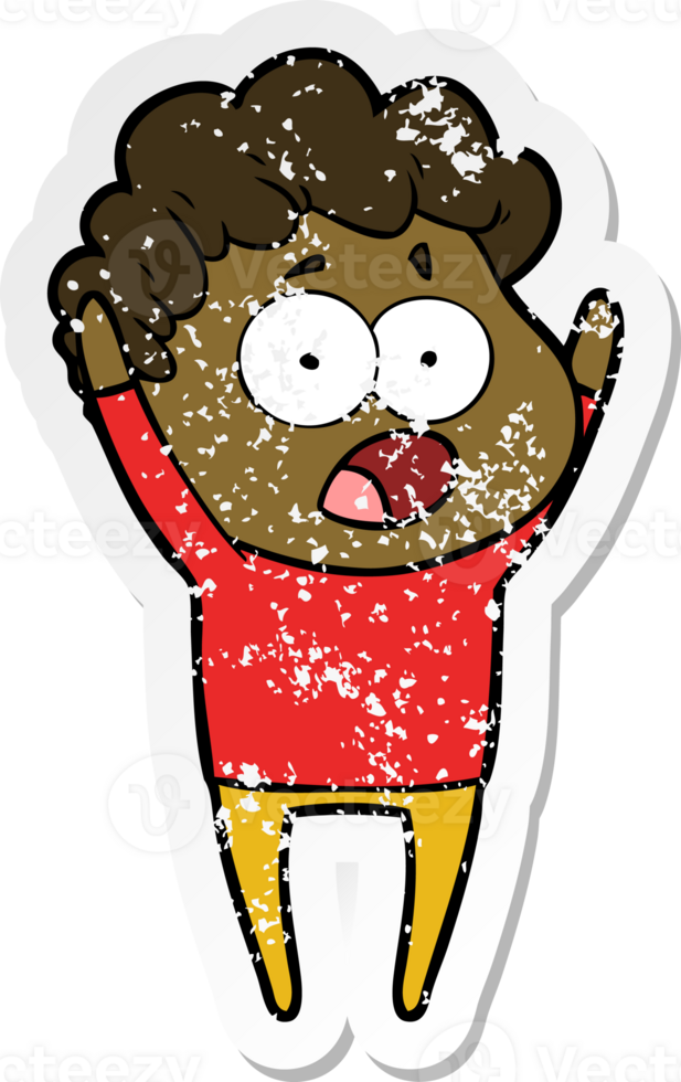 distressed sticker of a cartoon man gasping in surprise png