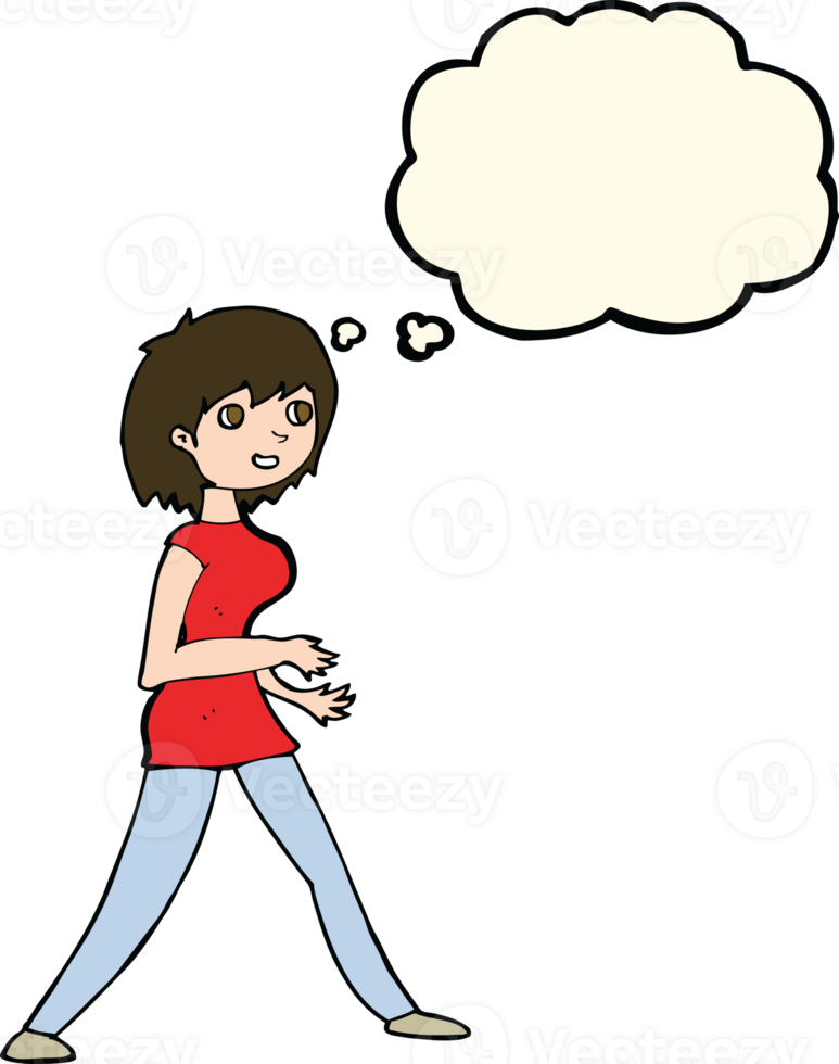 cartoon woman walking with thought bubble png