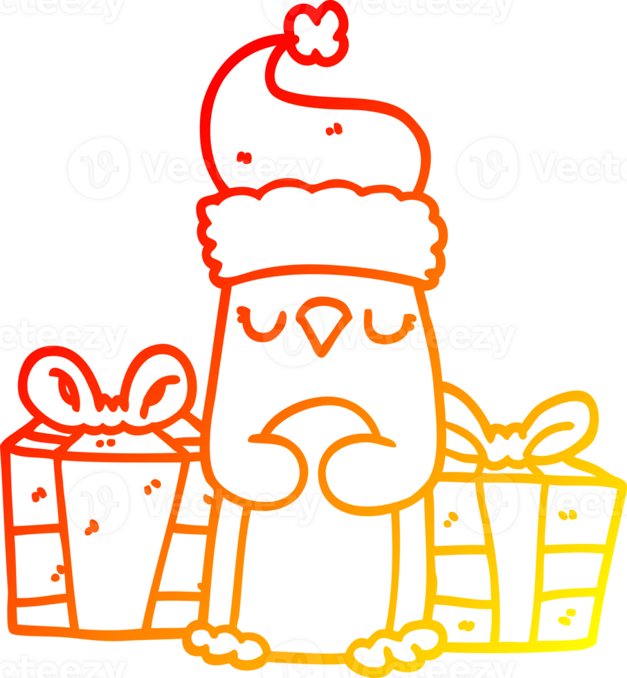 warm gradient line drawing of a cute christmas penguin png
