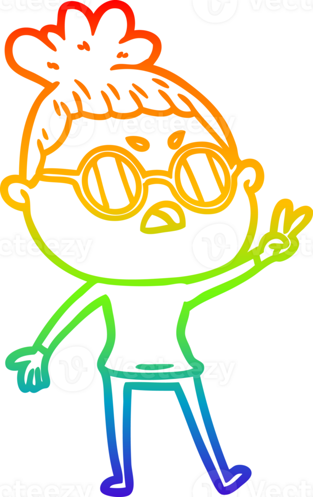 rainbow gradient line drawing of a cartoon annoyed woman png
