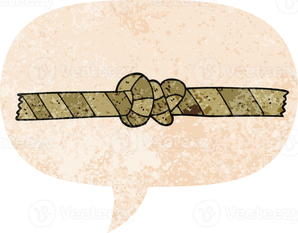 cartoon knotted rope with speech bubble in grunge distressed retro textured style png