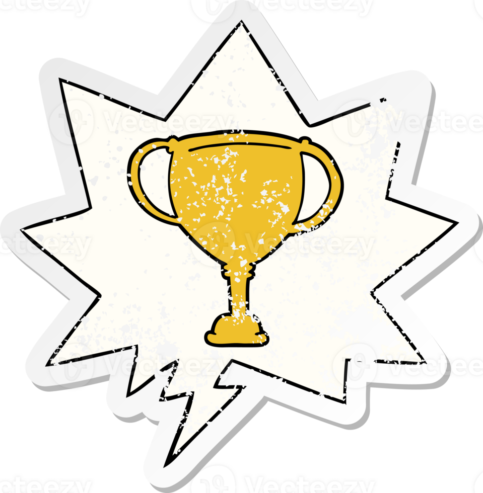 cartoon sports trophy with speech bubble distressed distressed old sticker png