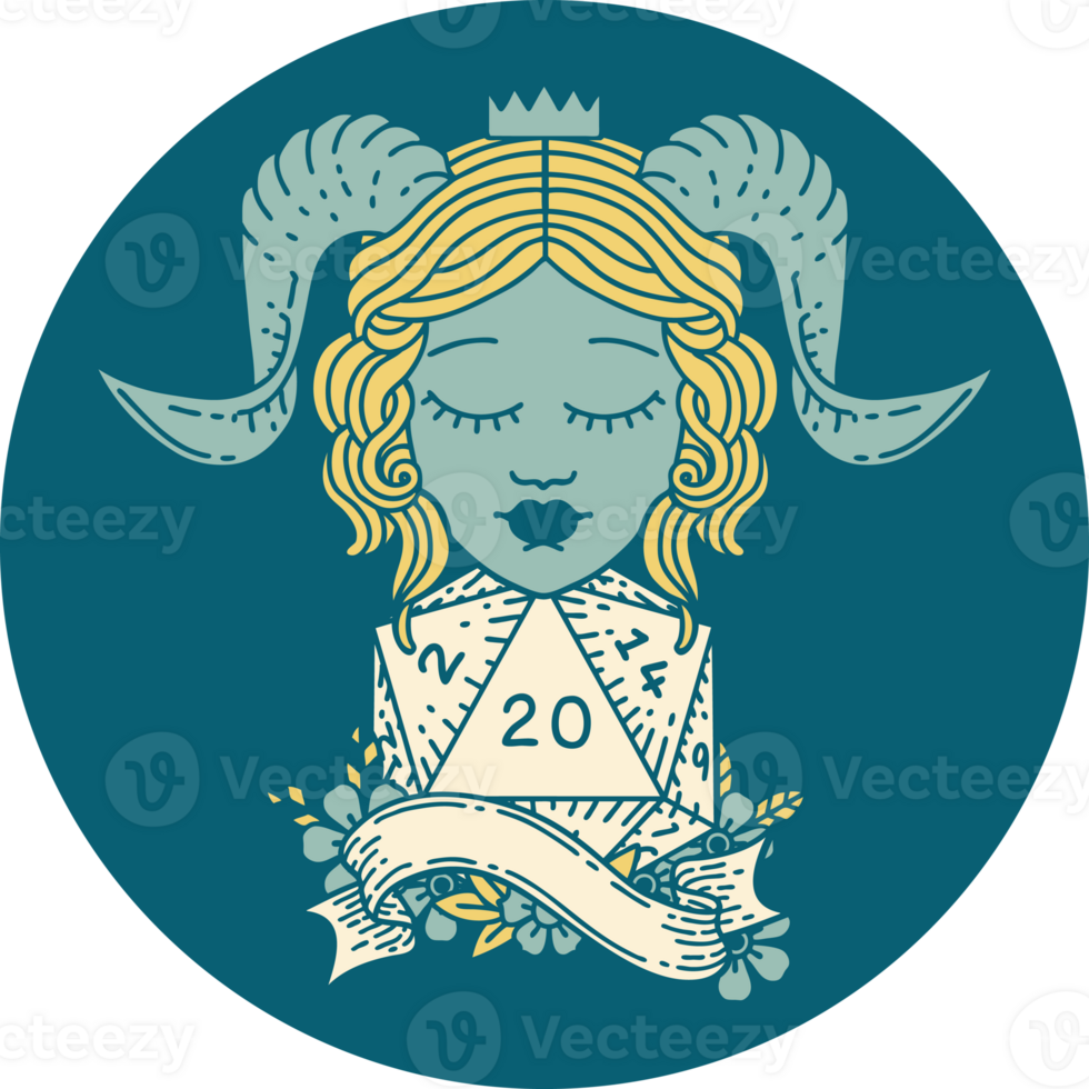 icon of tiefling with natural twenty dice roll png
