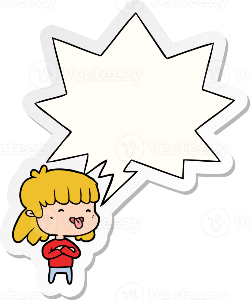 cartoon girl sticking out tongue with speech bubble sticker png