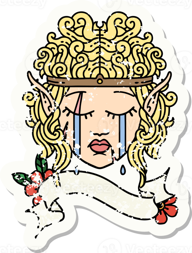 grunge sticker of a crying elf barbarian character face png