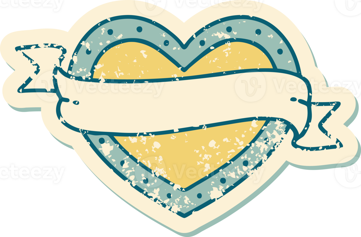 iconic distressed sticker tattoo style image of a heart and banner png