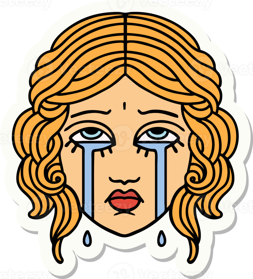 sticker of tattoo in traditional style of female face crying png