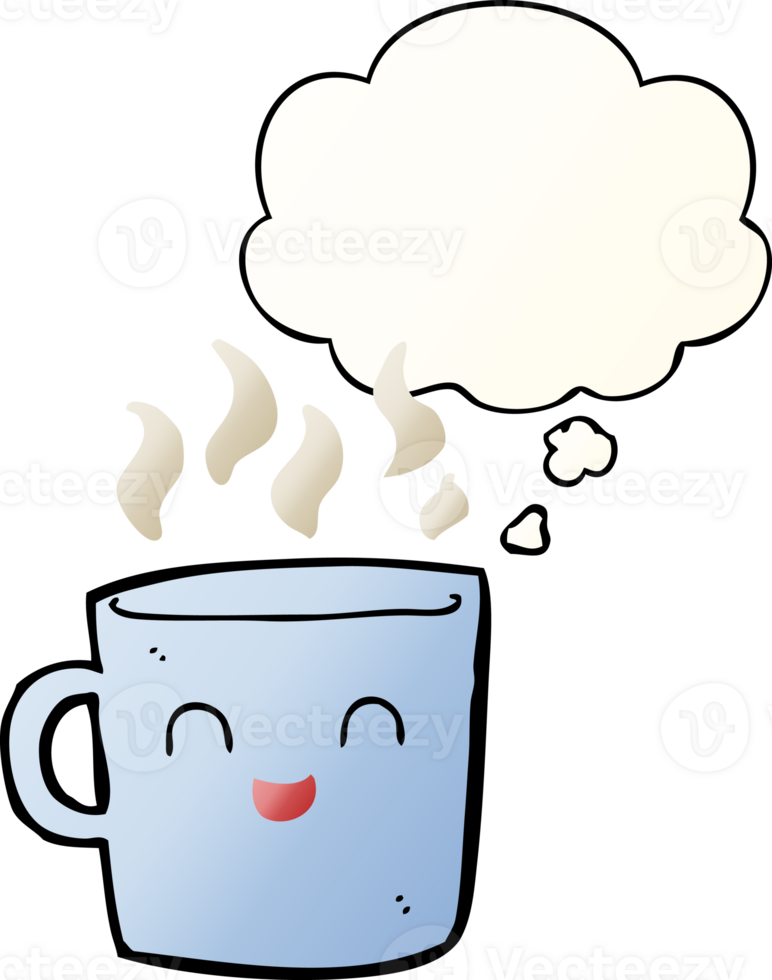 cute coffee cup cartoon with thought bubble in smooth gradient style png