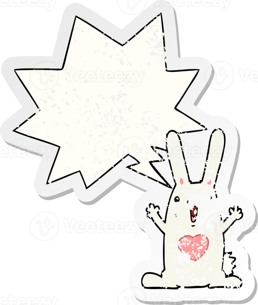 cartoon rabbit in love with speech bubble distressed distressed old sticker png