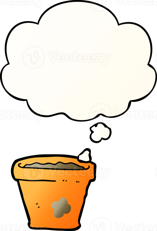 cartoon plant pot with thought bubble in smooth gradient style png