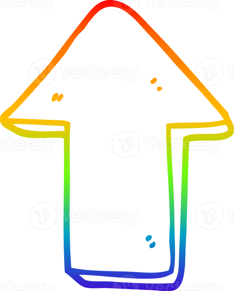 rainbow gradient line drawing of a cartoon pointing arrow png