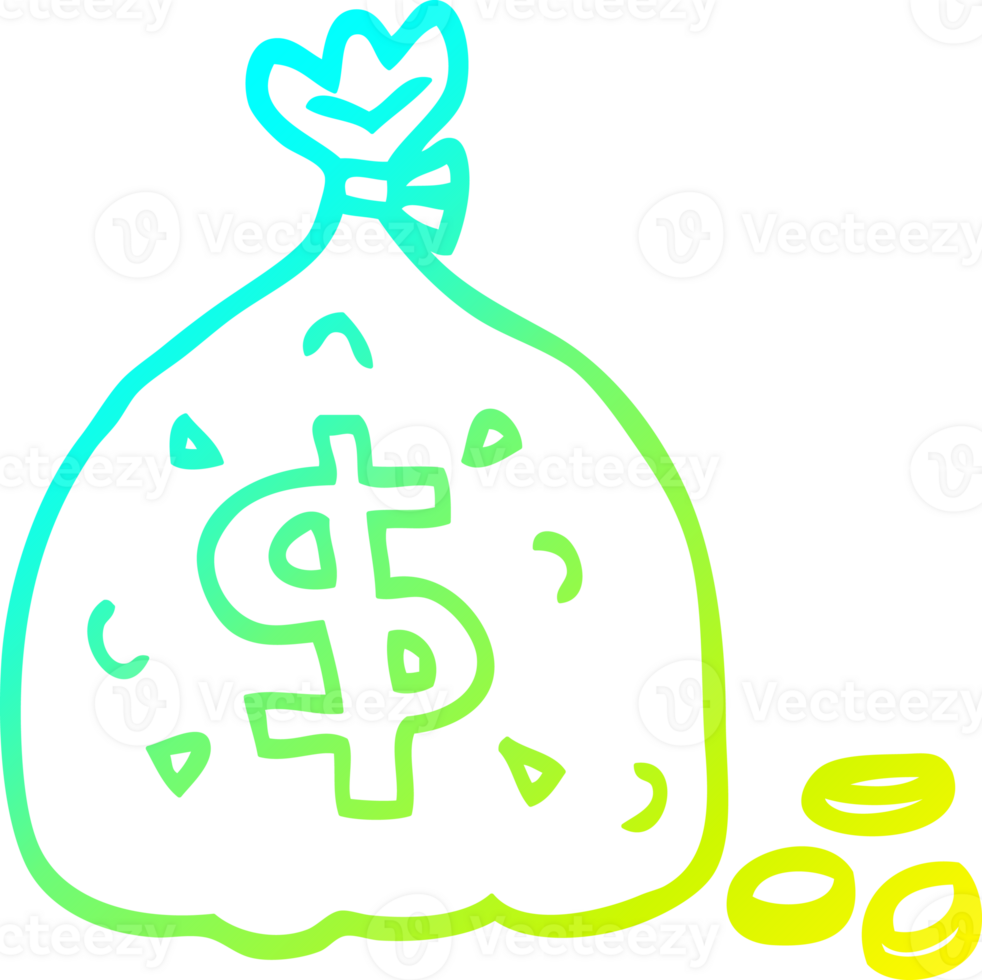 cold gradient line drawing of a cartoon bag of dollars png
