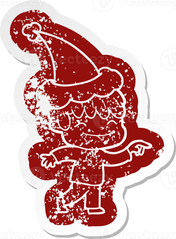 quirky cartoon icon of a happy boy wearing santa hat png