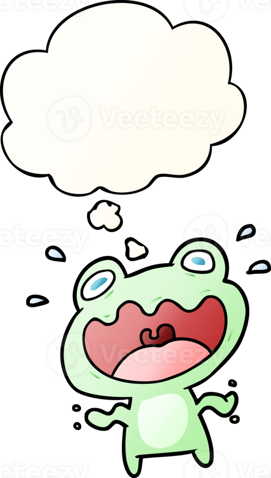 cartoon frog frightened with thought bubble in smooth gradient style png